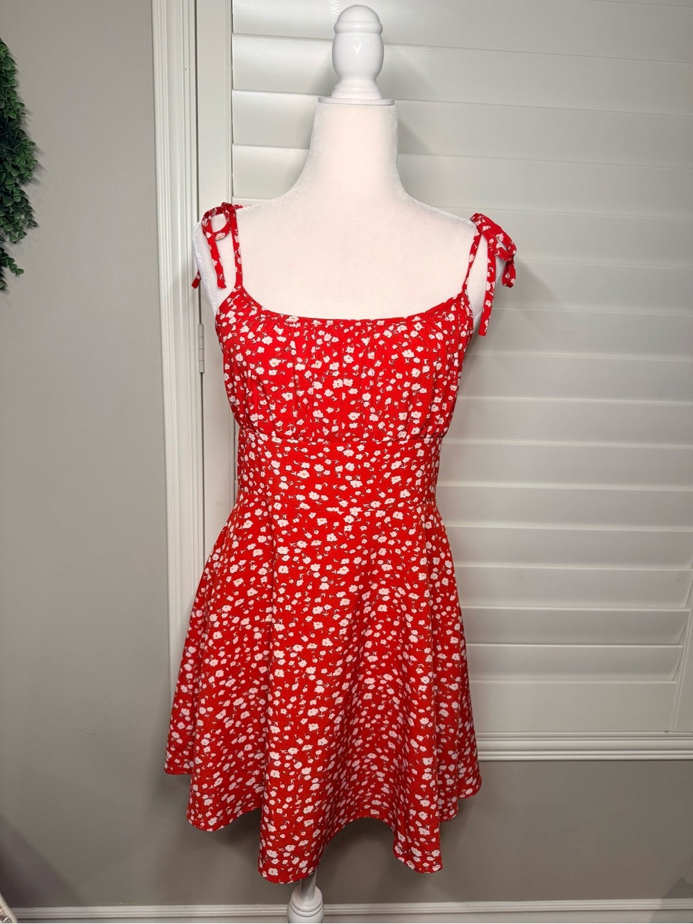 Red Floral Tie-Shoulder Sundress